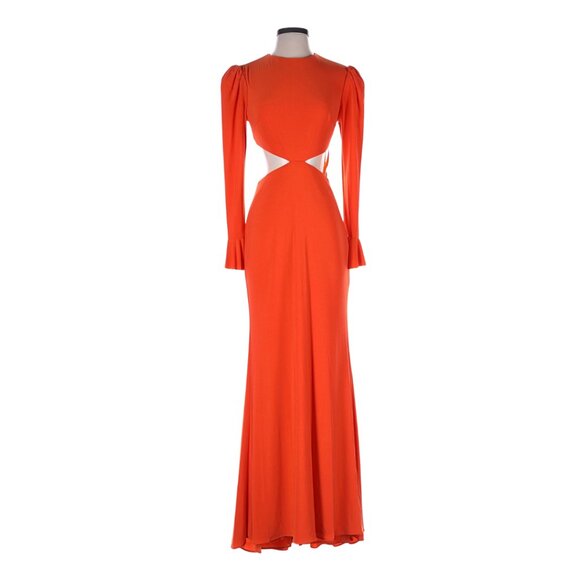 NEW $398 Mac Duggal Size 2 Orange Puff Long Bell Sleeve‎ Cut Out Maxi Gown Dress - Picture 3 of 8